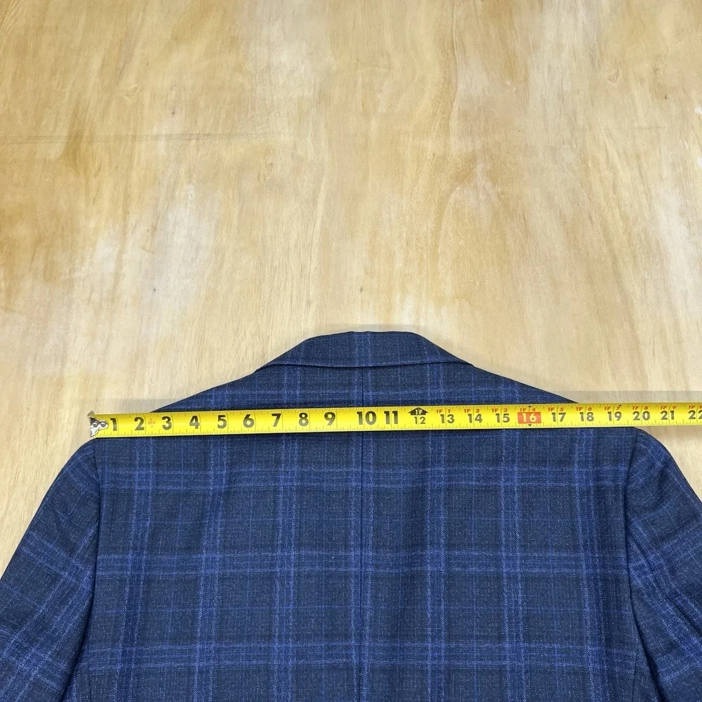 Joseph Abboud Blazer Jacket Sport Coat Mens 46R Wool Navy Flannel Plaid